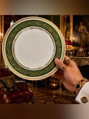 c. 1900 France T&V Tressemann & Vogt Limoges Antique Porcelain Dinner Plate GOLD